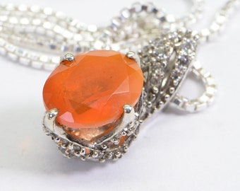 Mexican Fire Opal Pendant Tiny Pendant Brilliant Multi stone Small Orange Gemstone Necklace