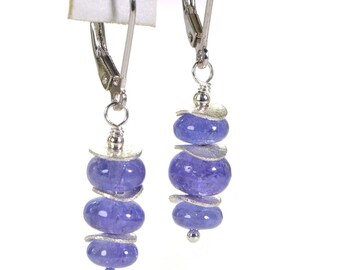 Tanzanite Earrings Sterling silver wire wrapped Simple Earrings- Winter  earrings