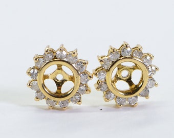 Round Diamond Halo Earring Jackets Enhancers 14K Yellow Gold for 1.00 CTW Studs  Circle Jacket For Studs Earrings 5mm