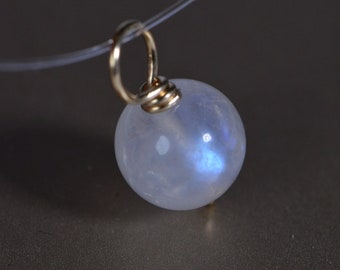 14K Gold Moonstone AAA  Beads 8 mm Wire Wrapped  Dainty  Moonstone Charm Rainbow Moonstone Pendant