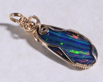Australian Black Opal Necklace Blue Opal 14K Gold Filled Handmade Jewelry Natural  Opal Jewelry