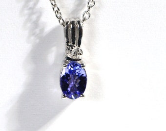 Tanzanite Pendant, Dainty Oval Gemstone, Sterling Silver Necklace, 20 inch