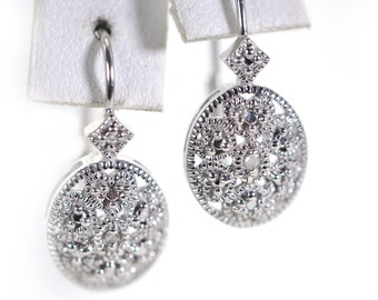 Natural Diamond Filigree Earrings 14K White Over Sterling Silver Gift For Mother Christmas Gift Idea Oval Dangle Earrings