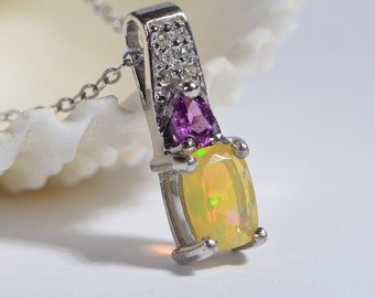 Authentic Ethiopian Welo Opal Pendant Sterling Silver And Gold Oval Small Opal Genuine Birthstone October