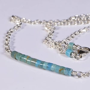 Kingman Turquoise Necklace Turquoise Necklace Genuine Arizona Turquoise Necklace Turquoise Bar Necklace, Sterling Silver Turquoise Jewelry