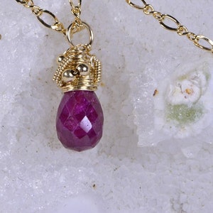 Birthstone Ruby Necklace  14K Gold Jewelry Wire Wrapped Ruby pendant Birthday July Stone