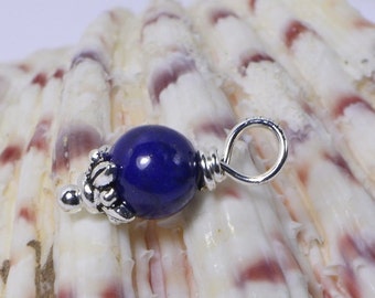 Natural Lapis  Beads 6 mm Wire Wrapped Head Pin sterling Silver wire mini pendant charm Navy Blue