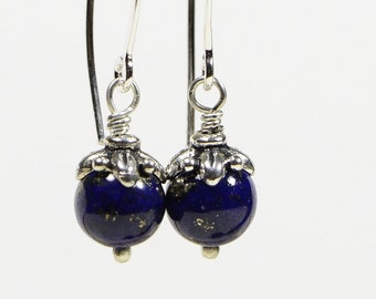 Lapis Lazuli Earrings Sterling Silver Earrings V-shape ear wire Drop Earrings Gemstone Earrings Birthstone Jewelry