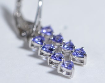 Sterling Silver Tanzanite Et Blanc Topaze Trillion-Cut Leverback Boucles d/'oreilles pendantes