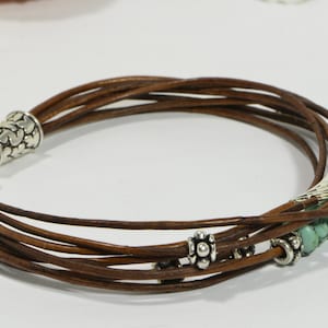 Nevada Turquoise Leather bracelet Multi Strand Bracelet Bangle Bracelet Boho Jewelry Hippie Bracelet image 2
