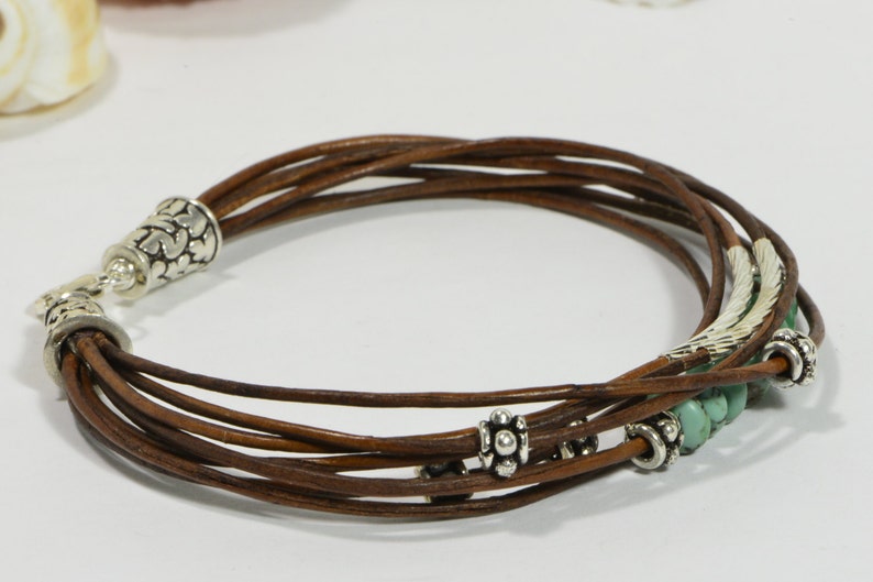 Nevada Turquoise Leather bracelet Multi Strand Bracelet Bangle Bracelet Boho Jewelry Hippie Bracelet image 2