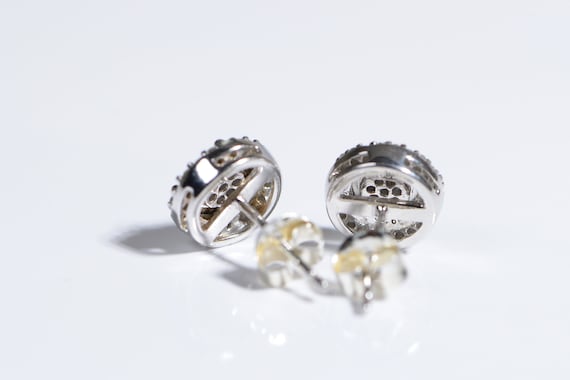 Natural Diamond Round  Stud Earrings 14K White Go… - image 3