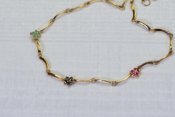 Vintage Floral Gemstone Choker: Ruby, Sapphire, E… - image 3