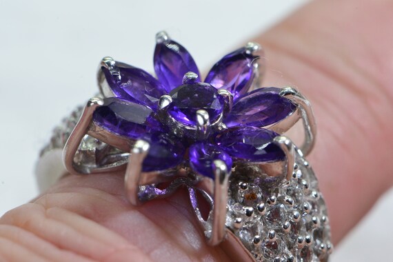 Natural Purple Amethyst Cluster Flower Ring In 14… - image 2