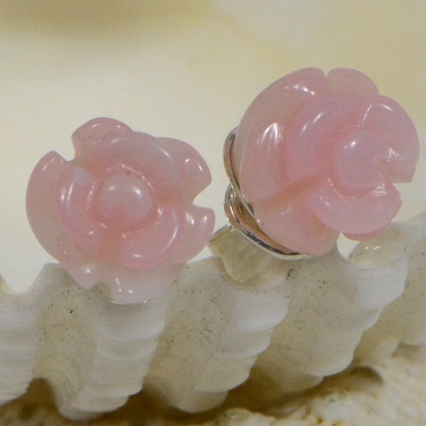 Peruvian Pink Opal Studs Earrings Wire Wrapped Post Earrings