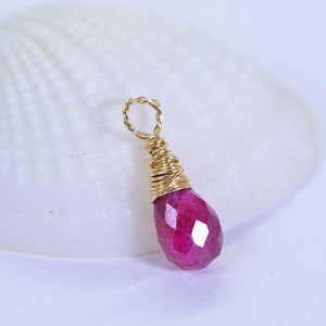 Natural Ruby Briolette Pendant: 14K Gold-Filled Wire Wrapped Gemstone