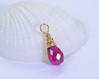 Natural Ruby Briolette Pendant, Wire Wrapped Drop Birthstone  Gemstone wire wrapped teardrop