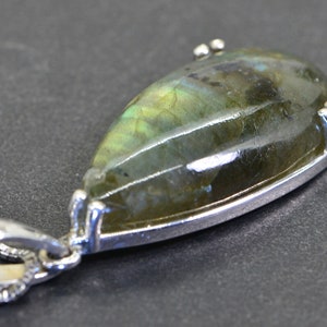 Labradorite Gold Blue Flash  Pendant, Large Stone Teardrop Double Prong Setting Sterling silver Crystal Healing Pendant