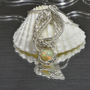Ethiopian Welo Opal Pendant, Wire Wrapping Silver Pendant, Opal Necklace, Birthstone October, Large Opal Pendant