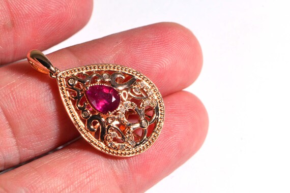 Natural Ruby and Diamond Rose Gold Necklace Penda… - image 4