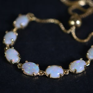Australian White Solid Opal Chain Links Bracelet 14K Gold Vermeil Over  Sterling Silver Bolo Adjustable  Birthstone October