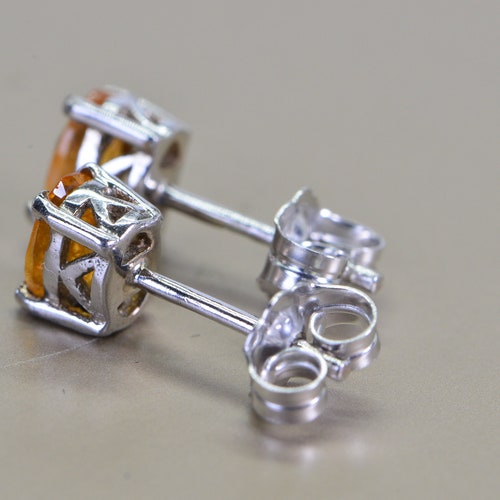 Natural buying Citrine Bright Yellow Orange Stud Earrings Oval Facet Sterling Silver Birthstone November