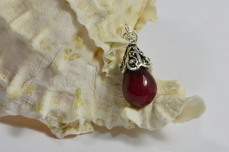Raspberry Red Onyx Drop Wire Wrapped silver art Single Pendant Birthstone Jewelry Gemstone Pendant