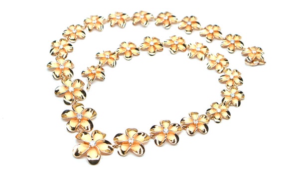 14K Rose Gold Simulated Diamond Plumeria Necklace… - image 5