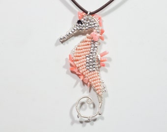 Seahorse Pendant   Wire Wrapped Seahorse Pink Coral Seahorse Wired Seahorse