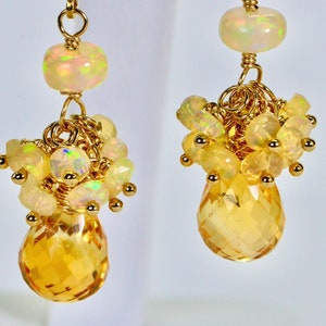 Ethiopian Opal Earrings 14k Gold Filled Handmade Jewelry Natural Ethiopian Opal Jewelry Citrine Earrings