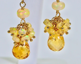 Ethiopian Opal Earrings 14k Gold Filled Handmade Jewelry Natural Ethiopian Opal Jewelry Citrine Earrings