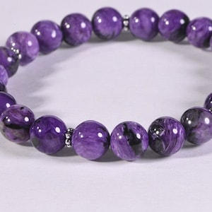Russian Charoite Bracelet Stretch stacking adjustable Gemstone Bracelets Yoga Gift healing stone bracelets