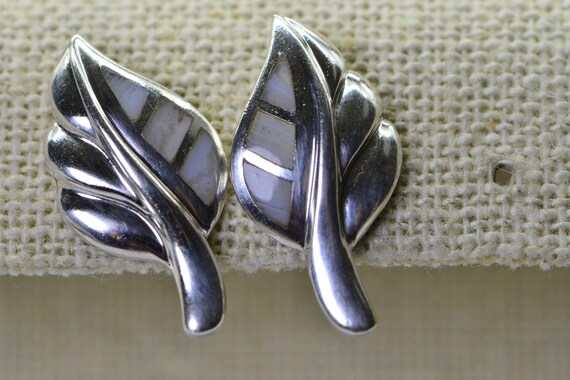 Solid Sterling Silver Leaf Stud Earrings Gemstone… - image 7