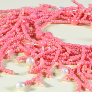 Fringe Beaded Necklace Seed beads bead Necklace Pink Coral Necklace Bead work Necklace Coral Jewelry Beaded Necklace