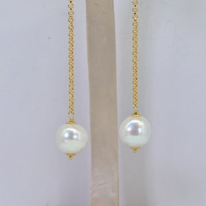 Akoya Japanese Pearl Long Chan 14k Gold Filled  Stud Earrings Statement Pearl Earrings, Bridal Earrings, Gold Chain Pearl Earrings, For Her