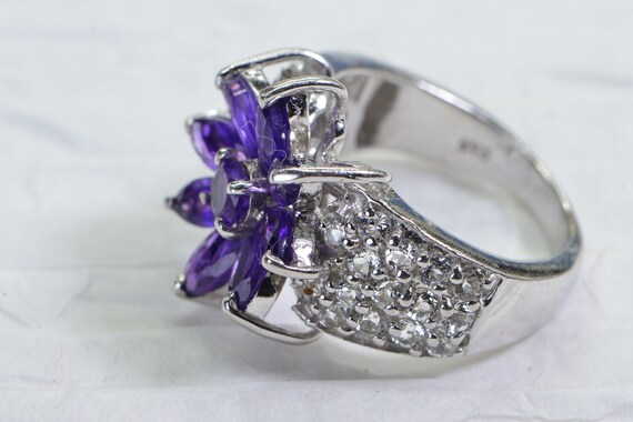 Natural Purple Amethyst Cluster Flower Ring In 14… - image 5