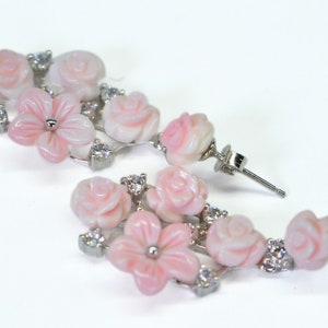 Queen Conch Pink Shell Earrings 14K White Gold Over Sterling silver Baby Pink Cluster Rose image 1