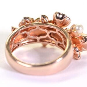Multi Gemstone Flower Ring: Ruby, Tanzanite, Pearl, Rose Gold Vermeil, Size 6 image 3