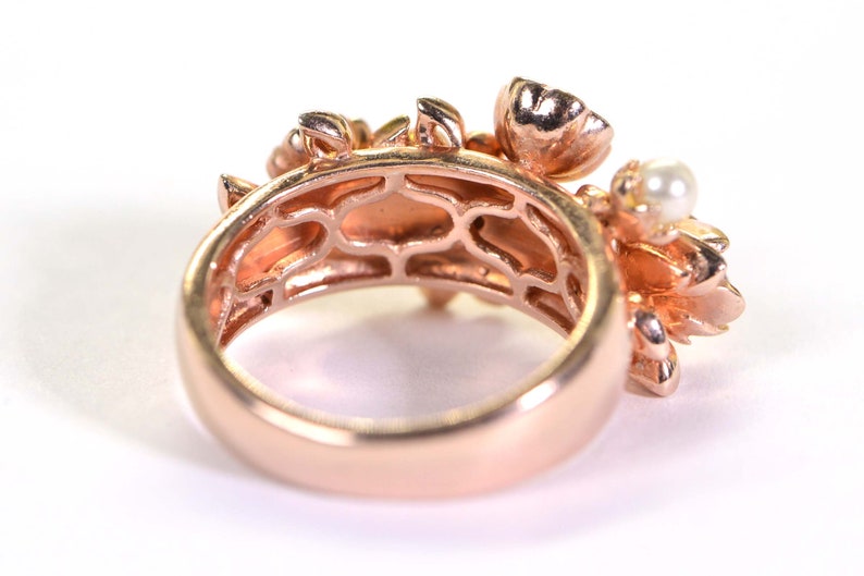 Multi Gemstone Flower Ring: Ruby, Tanzanite, Pearl, Rose Gold Vermeil, Size 6 image 3