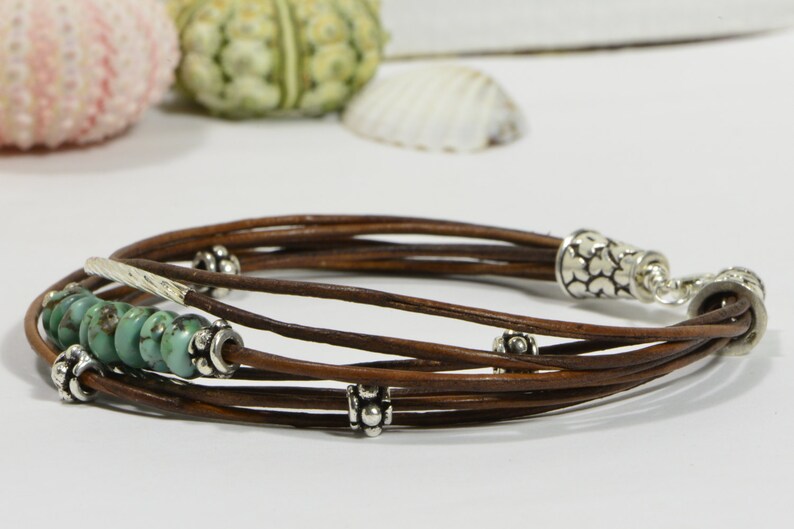 Nevada Turquoise Leather bracelet Multi Strand Bracelet Bangle Bracelet Boho Jewelry Hippie Bracelet image 4