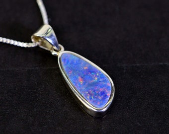 Australian Black Opal Necklace: Handmade Sterling Silver Jewelry
