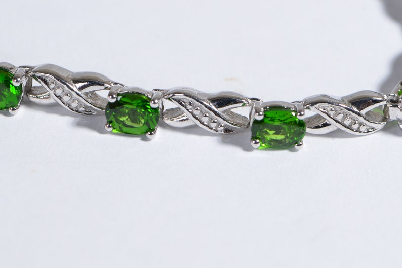Gemstone Bracelet Russian Chrome Diopside Bolo Bracelet Adjustable Rhodium Over Sterling Silver Birthstone September