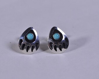 Bear Paws Turquoise Stud Earrings Sterling Silver Jewelry