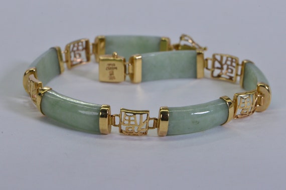 Lucky Chinese Jade 14K Solid Gold  Bracelet Light… - image 2