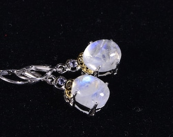 Moonstone Earrings Wire Wrapped Sterling silver Gemstone Earrings Drop Earrings Birthstone Jewelry