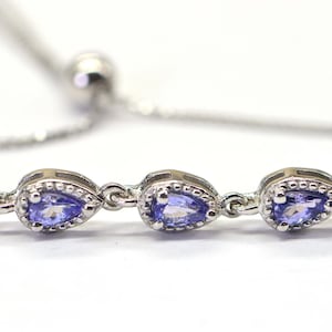 Teardrop Tanzanite Bracelet, Tennis Bracelet ,Chain Bracelet  stacking bracelets, Tanzanite Jewelry, Birthstone December, Prong set Bracelet