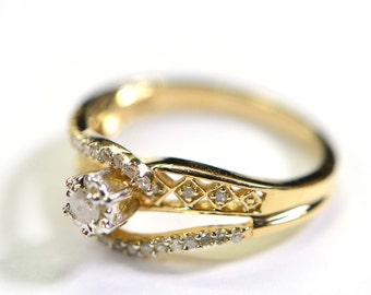 Vintage Gold and Diamond Engagement Ring Natural Diamond Gold Vermeil Ring For Women