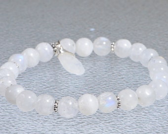Healing Wrist Mala Beads Natural Gemstone Jewelry Chunky White Fire Moonstone Crystal Bracelet Invest in your Purpose