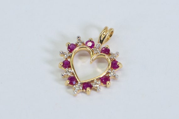 10K Gold Heart Style Genuine  Ruby & Diamond - image 3