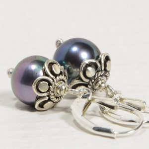 Black Pearl Earrings Gemstone Earrings Black Pearl Earrings Dangle Earrings Christmas Gift Classic Pearl Earrings Victorian Jewelry